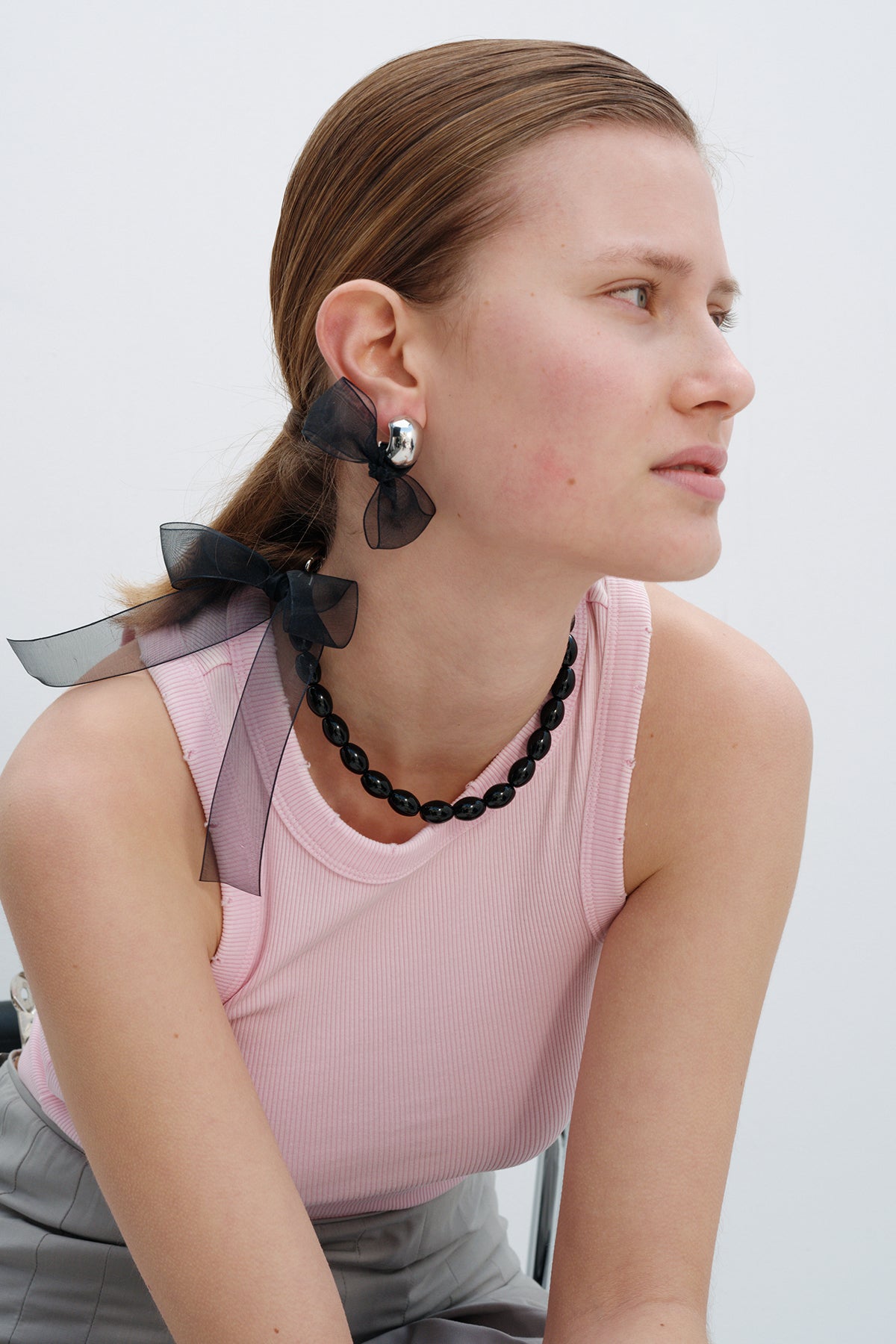 Onyx With Ribbon Necklace 【MWNL240205】